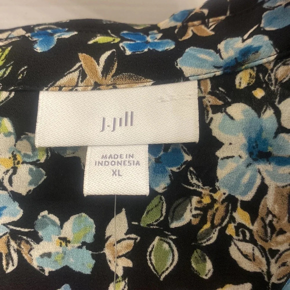 J JILL Floral tunic Blouse Black Layered Tiered Button Up and Long Sleeve S XL - Picture 4 of 10